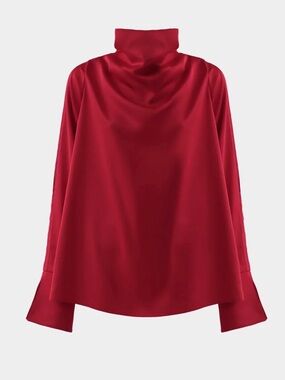 Red Satin Mock-Neck Women's Top